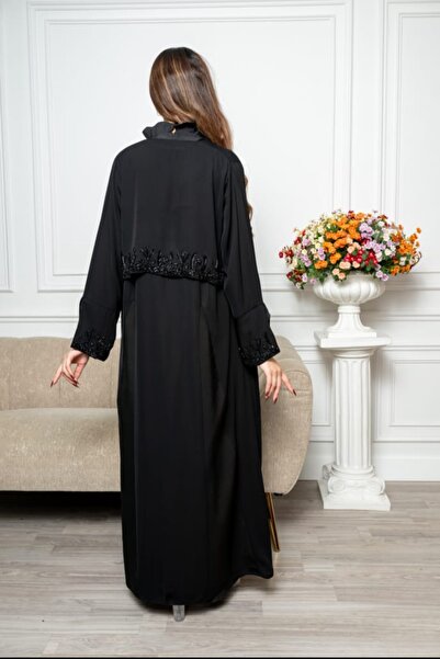 Abaya-AB Layan Abaya with عباية ليان مزينة بتطريزات وخرز مميز على الأكمام وال...