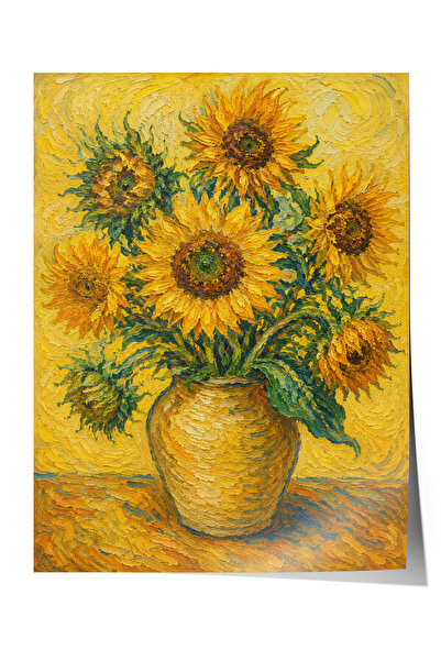 Zestia Poster inspirisan van Gogom, suncokret u vazi, efekat uljane slike, be...