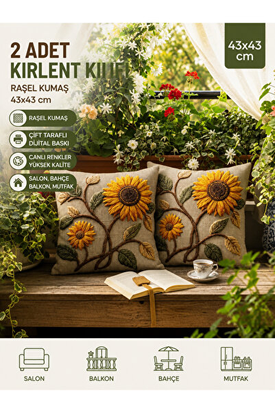 Softifyhome 2'li Ayçiçeği Desenli Çift Taraflı Dijital Baskılı Raşel Kumaş Kı...