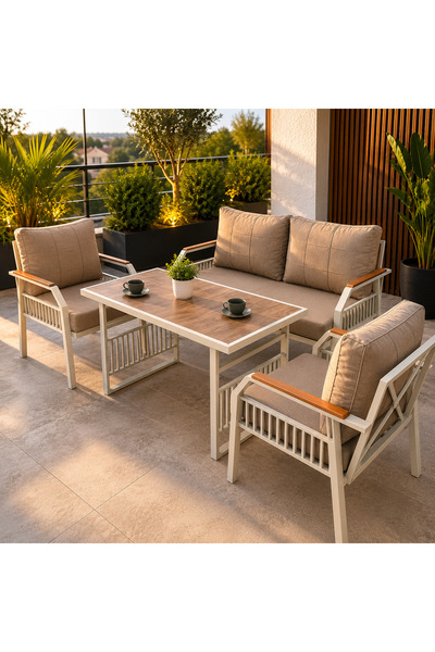 UFUK HOME Petunia 211 Masalı Kahverengi Bahçe & Balkon Mobilya Takımı Çay Set...