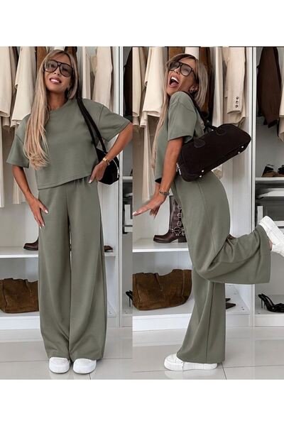 stelol Women's Short Sleeve Crew Neck Modal Blouse and Pants Two-Piece Set