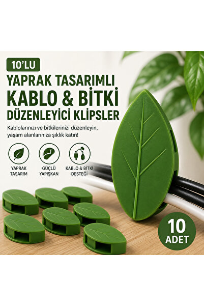 Eşya Dünyası 10'lu Yaprak Tasarımlı Yapışkanlı Kablo Düzenleyici ve Sarmaşık ...