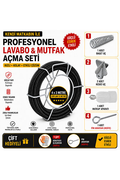 Genel Markalar Matkap ile Lavabo Gider Açma Seti 16 mm 12 Metre Kanal Açma Ya...