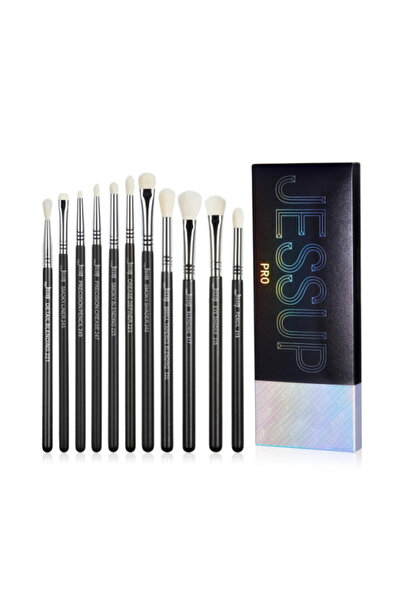 Jessup Set 11 pensule machiaj diferite marimi negru-alb T340