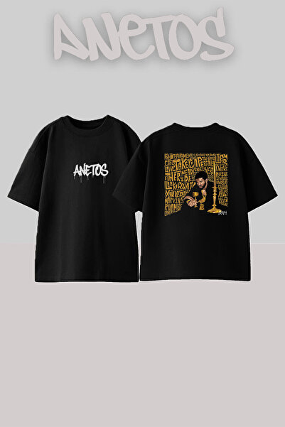 Anetos Drake Take Care_2 Design Printed Oversize Black T-Shirt