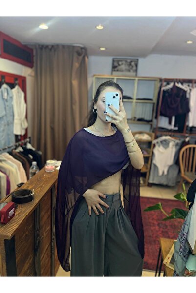 Başak Bulut Butik Mor Şifon Pelerin Bluz
