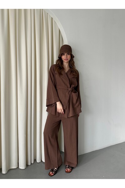 My Blog Brown Romna Raw Linen Jacket and Trousers Set - 2Y8447