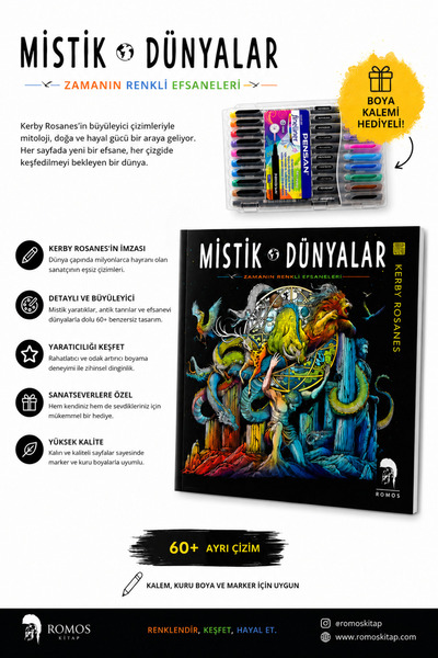 Romos Yayınları Mistik Dünyalar - Kerby Rosanes (Yetişkinler İçin Mandala) Bo...