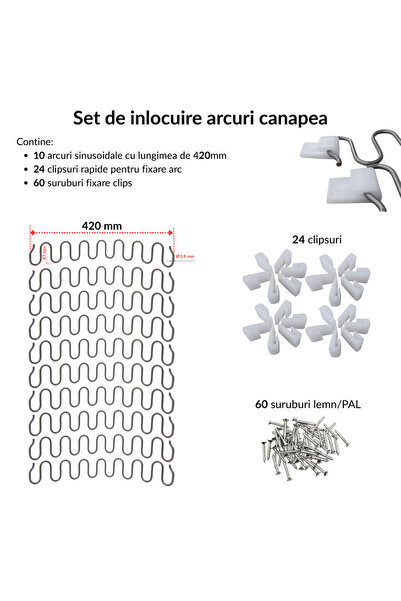 HERKULES Set 10 arcuri pentru canapele, fotolii, scaune cu accesorii fixare i...