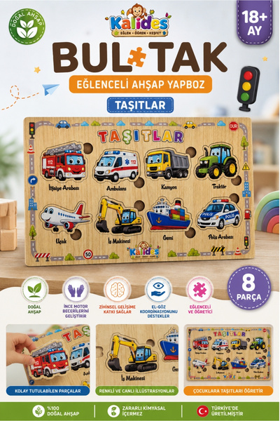 kalides BulTak Puzzle – Taşıtlar | Ahşap Eğitici Yapboz | Montessori Dikkat v...