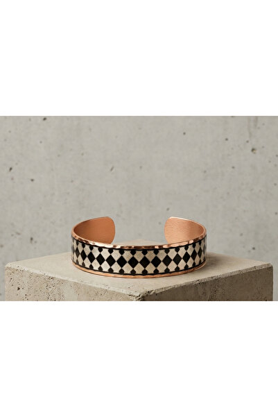 Erol Bakır Copper Black and White Diamond Pattern Adjustable Clasp Bracelet |...