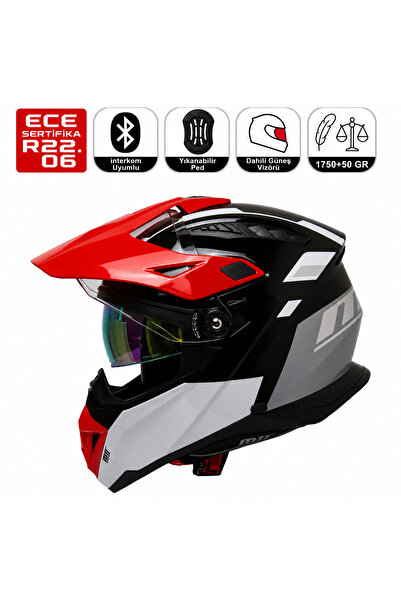 MTS FR805 Senik Cross Motosiklet Kaskı Güneş Vizörlü Enduro Full Face Kask