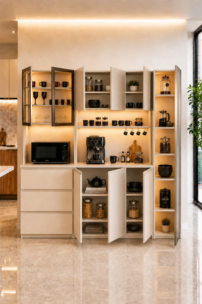 Avmpark Dolce Kahve Köşesi 208 cm 3 Kapaklı+Çekmeceli+Tek Kapaklı Temperli Cam Kapaklı Çok Amaçlı Dolap Led