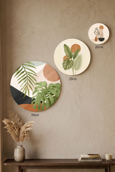 visdora 3-Piece Round Canvas Painting Set - 50cm 35cm 20cm Modern Wall Decor ...