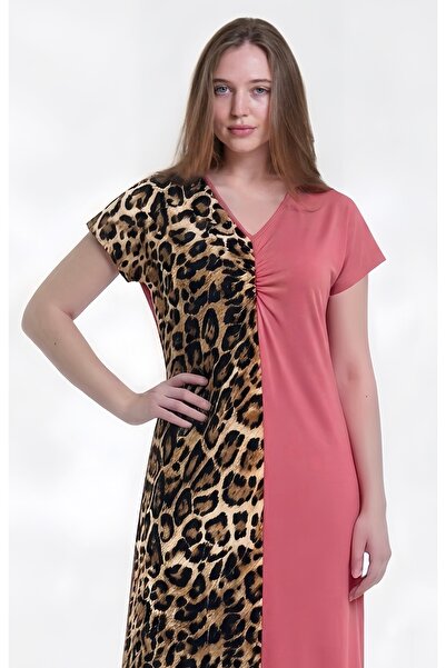 al bent al sharqieh Women's Color-Block Leopard Print Homewear Dress