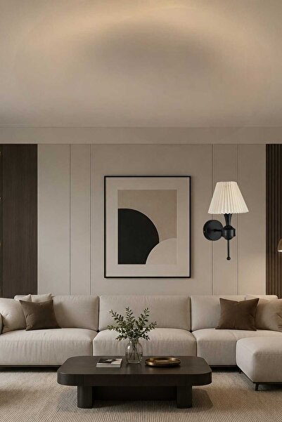 BSA LIGHTING DİLA TEKLİ SİYAH MODERN APLİK ( PİLİSELİ KONİK KREM ABAJURLU)