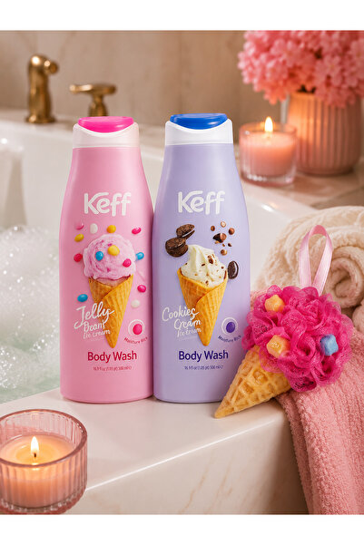 keff Set Gel de Duș Sweet Duo, Jelly Beans + Cookies Cream, 2 x 500 ml + Bure...