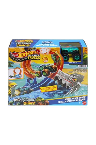mattel Хот Уилс Монстър Тракс Акули срещу Динозаври Спирален комплект за игра...