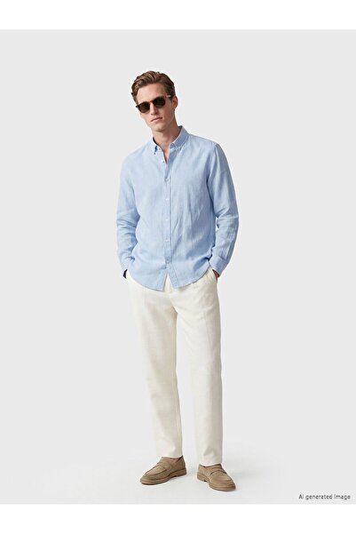 LC Waikiki Lcw Vision Beige Regular Fit Linen Blend Men's Pleated Trousers