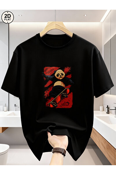 12 Teknoloji Crewneck T Shirt Black Panda Skateboarding Graphic Print Casual ...