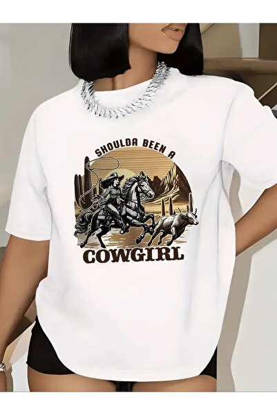 12 Teknoloji Women'S Casual Short-Sleeve T-Shirt Featuring Vintage Cowboy Gra...