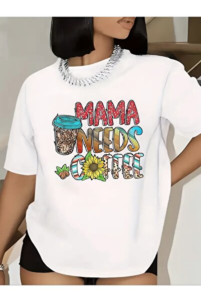 NOURAM تي شيرت أسود بأكمام قصيرة مزين بطباعة 'Mama Needs Coffee'، مثالي للمنا...