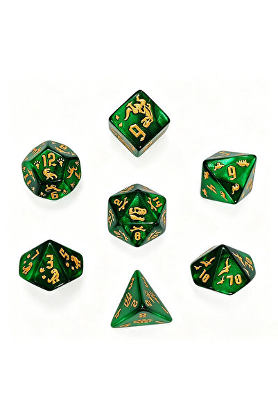 Choice HSWD112 7Pcs Green Dinosaur Polyhedral Dice Set with Gold Skeleton & F...