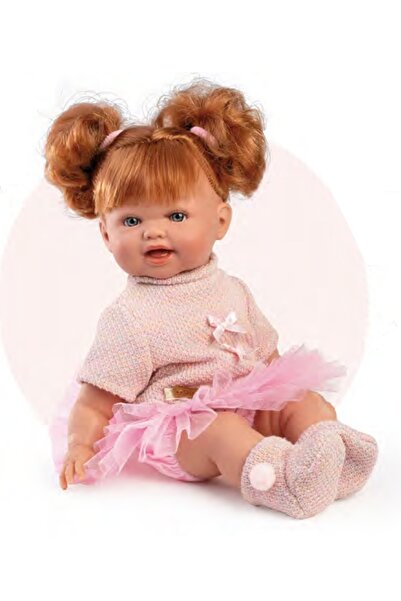 GUCA COLLECTION Papusa clasica, Nina, 38 cm, corp textil, cu rochita roz de b...