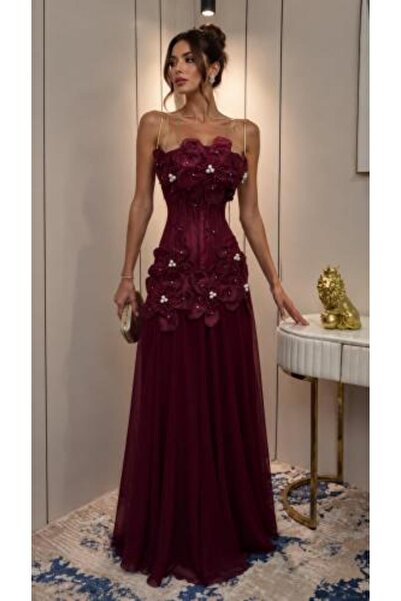 ALPHALUNA Burgundy Evening Dress with Willow Rose