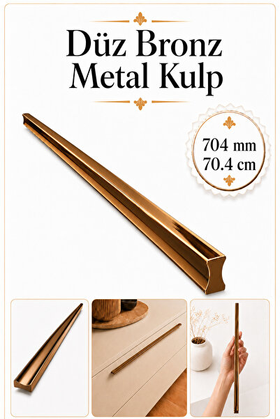 Badem10 Özen 704 mm 70.4 cm Düz Bronz Metal Mobilya Kulpu Uzun Çekmece Dolap ...