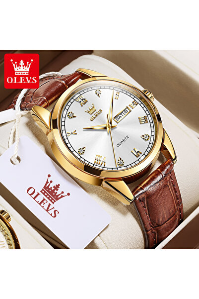 Choice1 Yes Rose OLEVS 6896 Top Brand Men Quartz Watch Luminous Leather Strap...