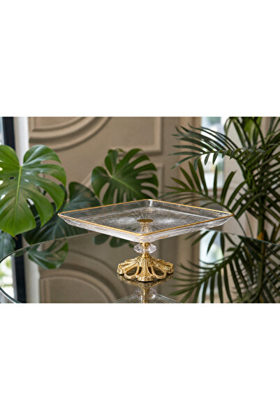 Elta Collection Premium Patentli Gold Ayaklı Cam Sunumluk | Pasta, Kahvaltılı...