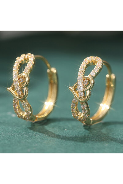 Choice T1124-1 Elegant Hollow Heart Hoop Earrings For Women Golden Color Inla...