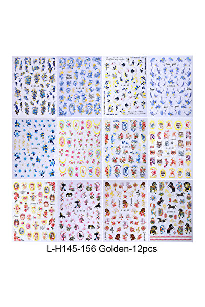 Choice L-H145-156 Gold-12pc SWEET TREND-12pcs 3D Flower Leaf Nail Stickers Sp...