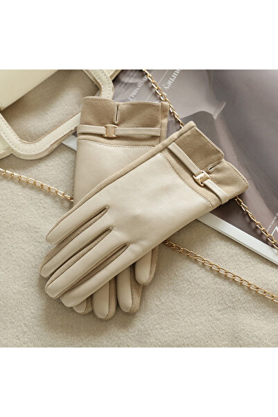 Choice1 One Size Beige Fashion Elegant Retro Women Winter Thick Suede Leather...