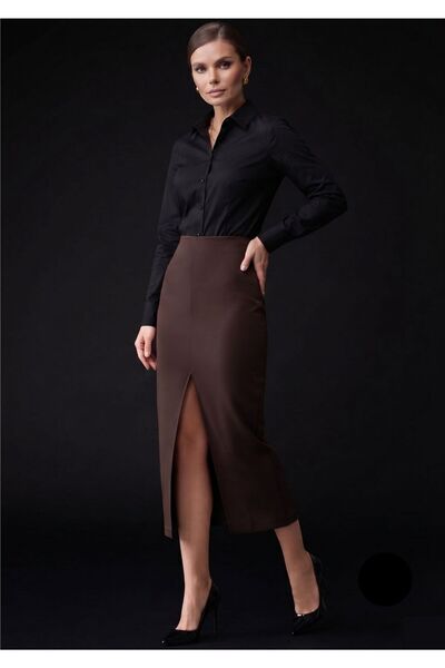 WAYS Women's Brown Diver Regular Waist Front Slit Long Skirt