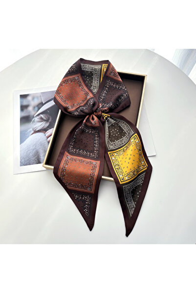 Choice XJ18-8-Caramel Paisley Printed Skinny Scarf For Women Luxury Hair Band...