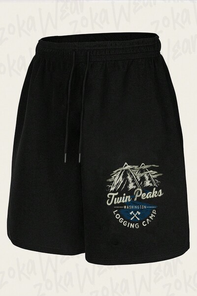 ZOKAWEAR Unisex Σορτς με στάμπα Twin Peaks Logging Camp, με εφέ φθαρμένου βου...
