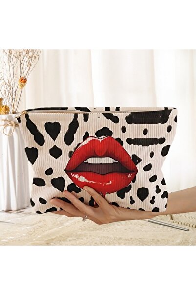 Choice8 White Lip Pattern Printed Makeup Bag Lightweight with Zipper Cosmetic...