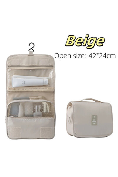 Choice Beige Travel Makeup Bag High Capacity Toiletries Storage Pouch Travel ...