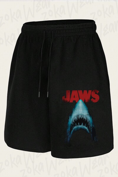 ZOKAWEAR شورت مطبوع بتصميم ملصق فيلم Jaws الكلاسيكي للجنسين