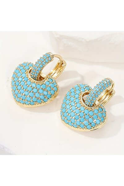 Choice WF5578-1 Luxurious Heart-Shaped Synthetic Turquoise Hoop Earrings for ...