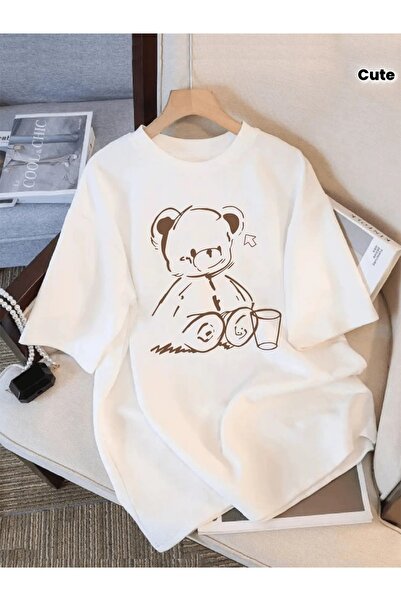 BASEPULSE Women'S Extra Large T-Shirt, Teddy Bear with Glamour Sketch Print -...