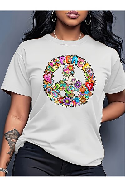 23 nisan WoWomen' S Short Sleeve Top Featuring Peace Sign with a Hippie Style...
