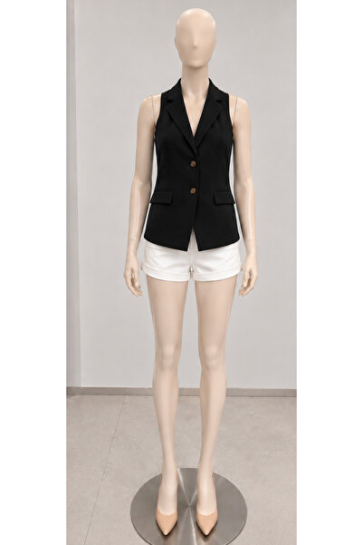 ebrusvnms Backless Buttoned Black Blouse