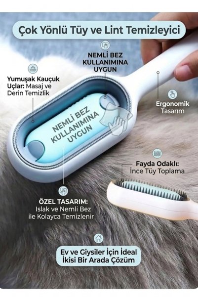 kamptek kamp teknolojisi Pet Hair Collector Cat Dog Hair Cleaning Brush Practical Wet Wipe Massage Effective Hair Cleaner Comb with Reservoir