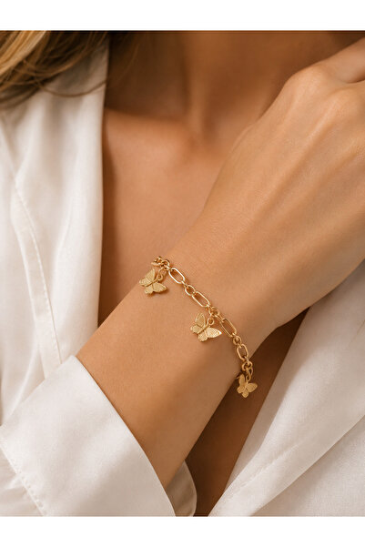 Miore takı Women's Gold Butterfly Figured Chain Bracelet – Elegant Everyday a...