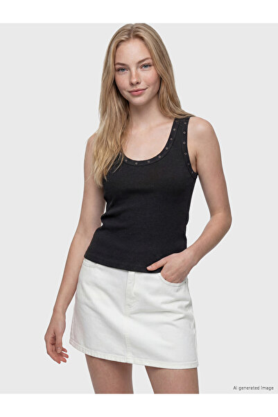 LC Waikiki Xside Anthracite U-Neck Staple Detailed Women's Ribbed Undershirt