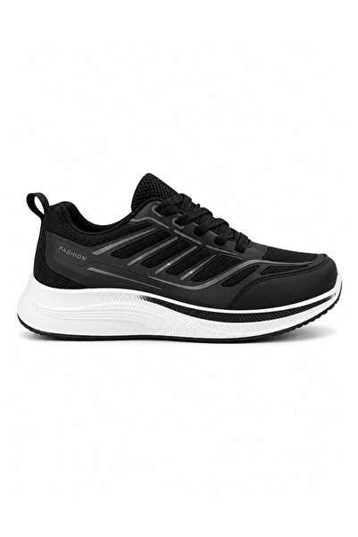 FASHION Men's Black Casual Walking Running Sneakers - Lightweight Breathable ...