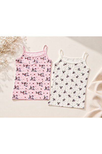 DİAMOND OUTLET Girls' String Strap Undershirt 2-Pack Cotton Patterned Childre...